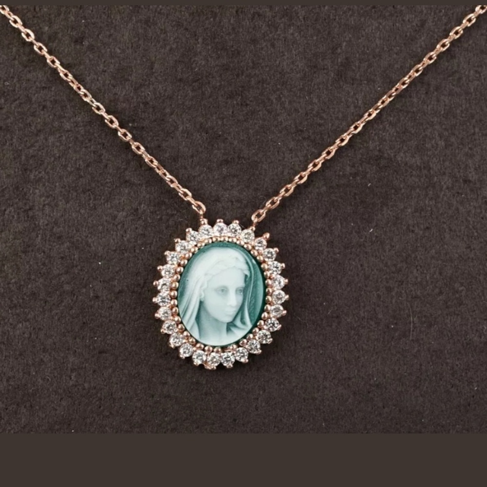 Porcelain cameo necklace w/white topaz necklace